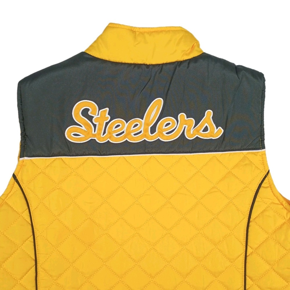New Women's Large NFL Pittsburgh Steelers Puffer Vest Black & Gold‎ Embroidered